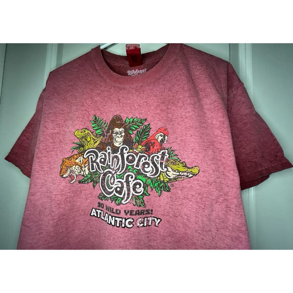 Rainforest Cafe Atlantic City 30 Year‎ Anniversary Red Acid Washed T-Shirt
